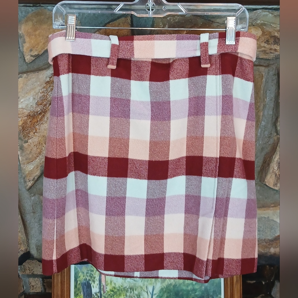 🍂 Loft Outlet Cherry Red & Pink Soft Plaid Women's Unlined Skirt Size 6 EUC